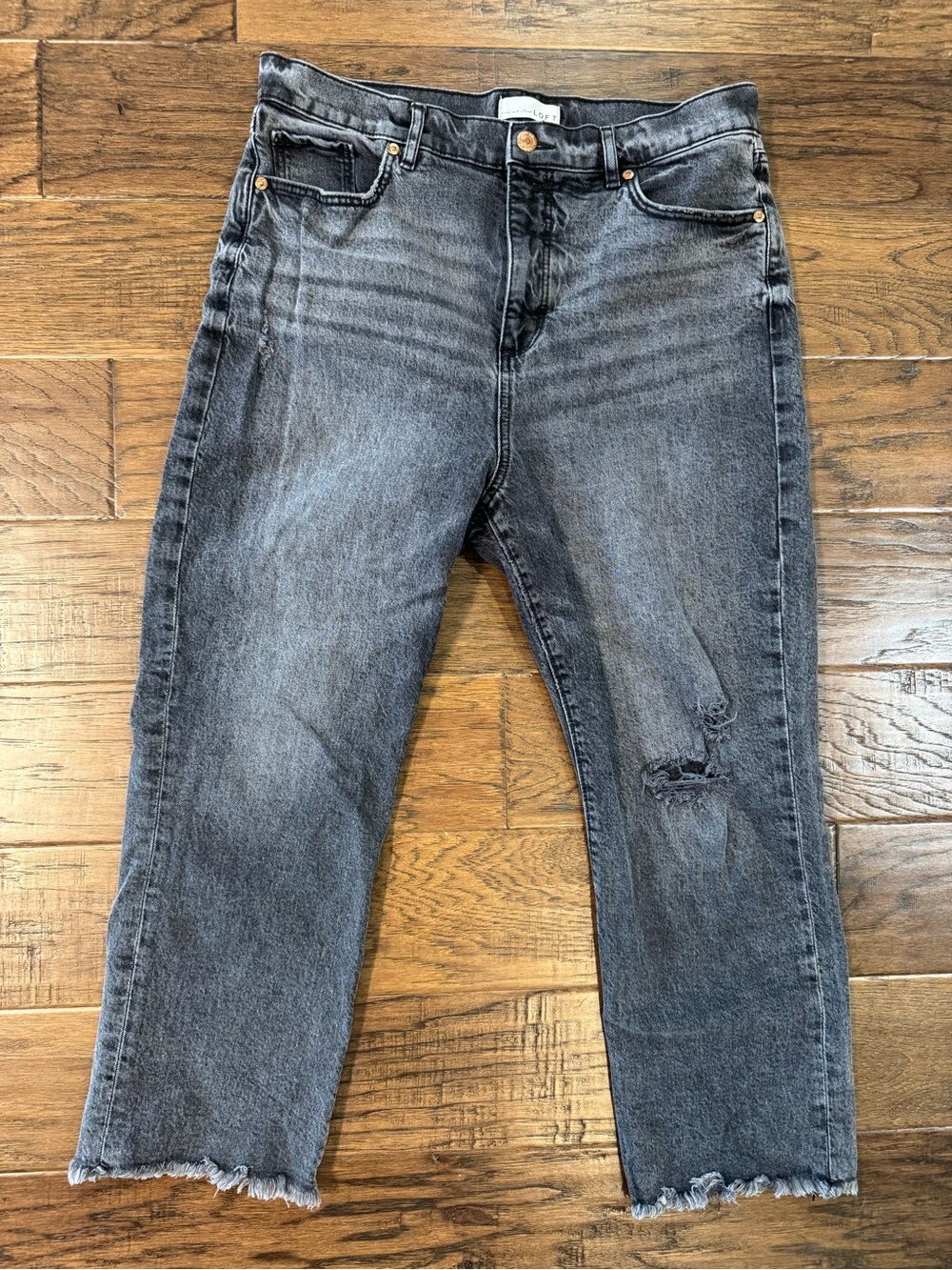 LOFT Washed Black Cropped Distressed Jeans